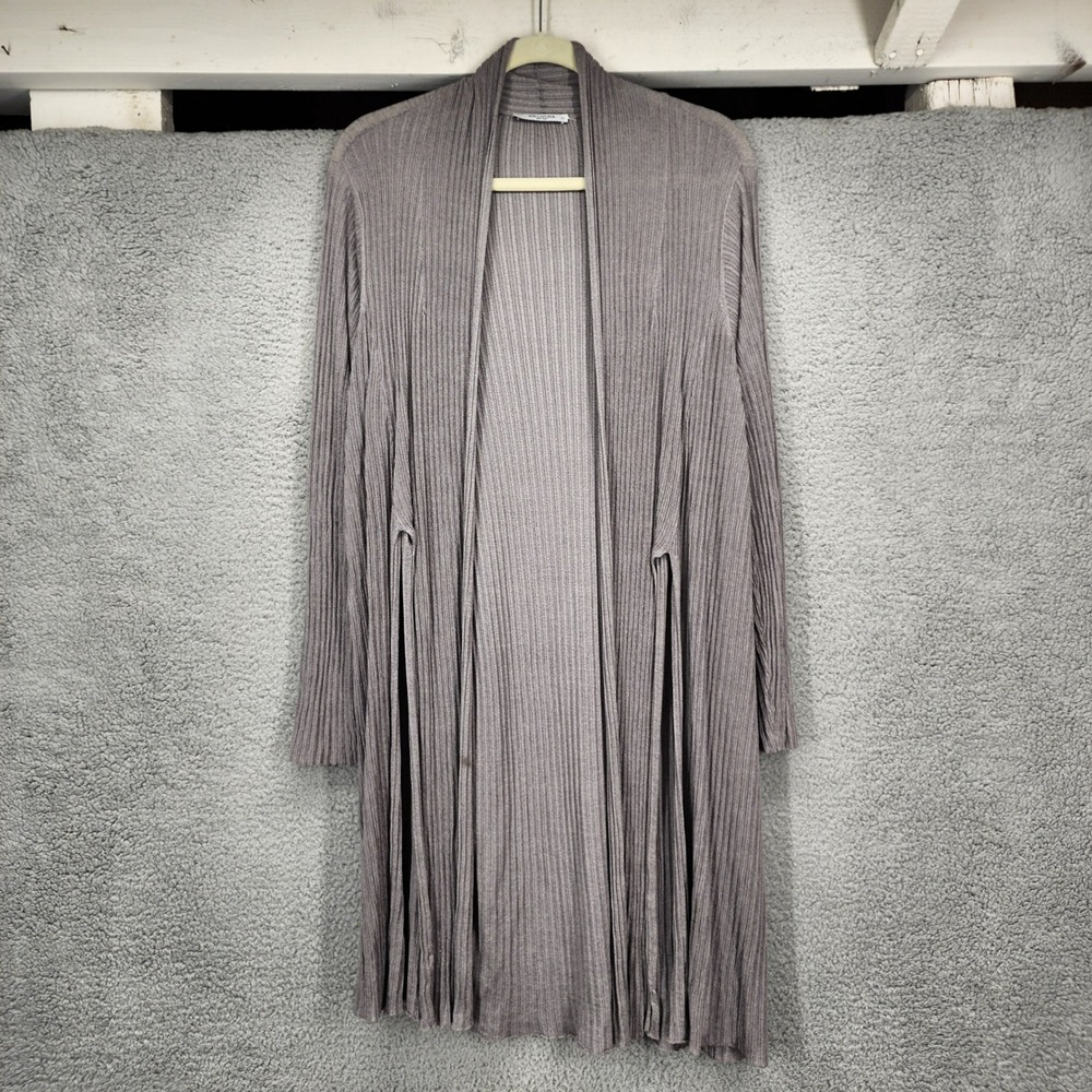 MM.LaFleur Women XL Taupe Ribbed Knit Longline Open Front Duster Cardigan